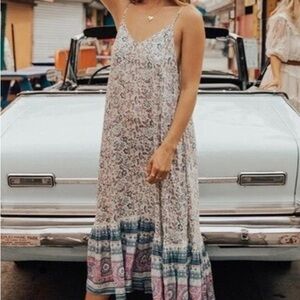 Spell & The Gypsy Dahlia Strappy Dress midi blue floral lurex Size small